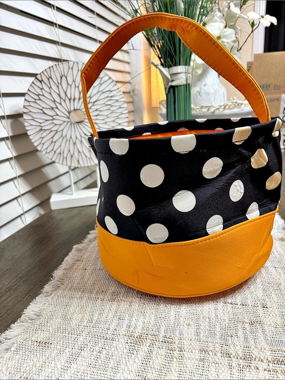 Polka Dot Shoulder Bag in Black & Orange